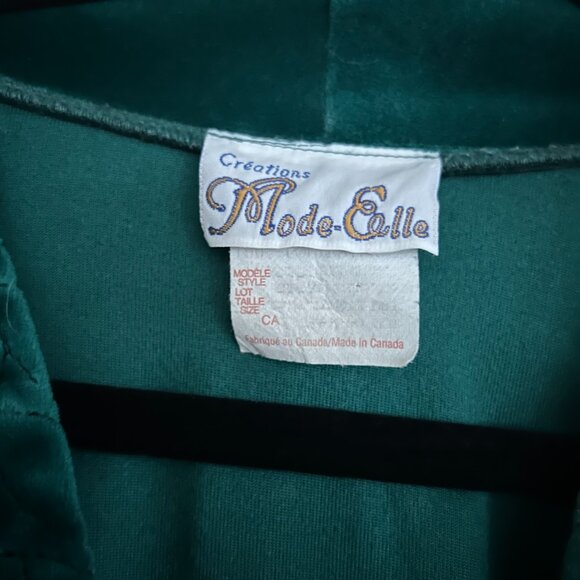 Vintage Jade Green Velvet Zip Robe Black Floral Embroidery Dark Fairy L Witchy - Picture 5 of 8